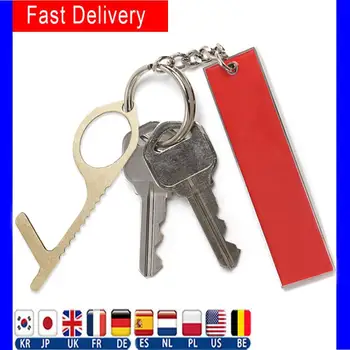 

100pcs Door Opener Keychain No Touch Open Door Contactless Safety Protection Isolation Brass Anti Touch Tool Key Assistant