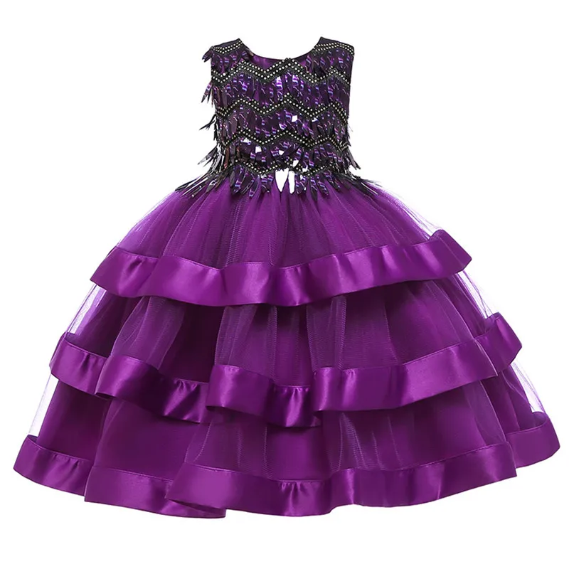 

Sequin Applique Princess Dress Children's Wedding Cake Girl Party Dress Performance Birthday Host Evening Dress Girl for Girl