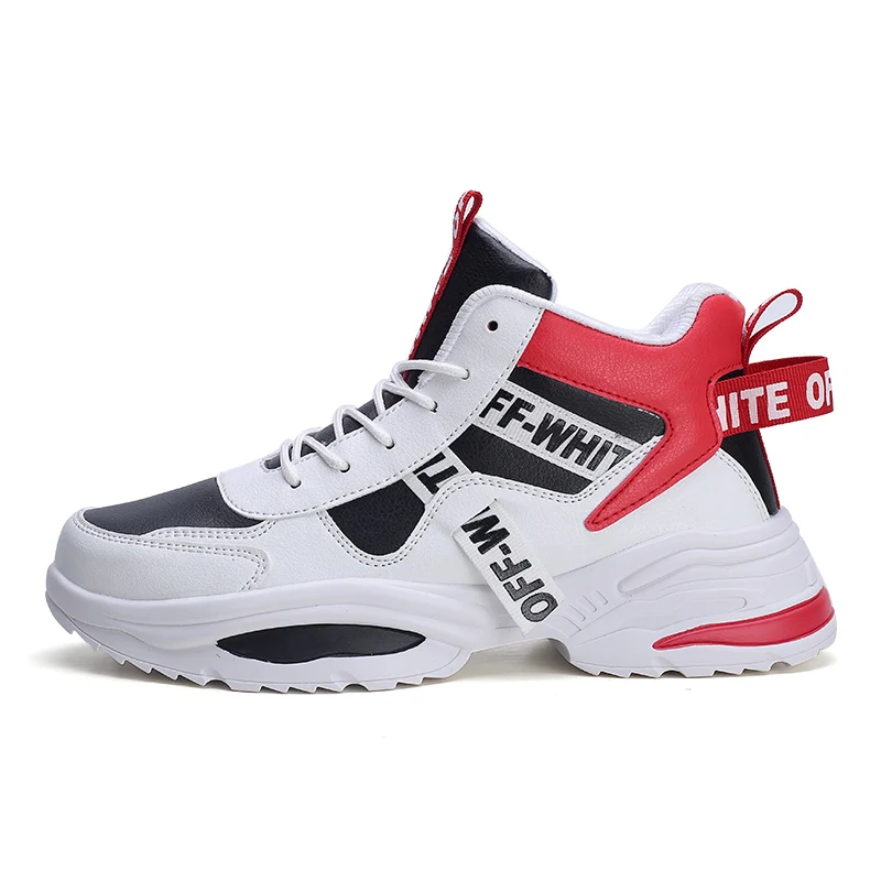 New High Quality PU Leather Sneakers For Couple Men Running Shoes Outdoor Walking Sport Shoes Soft Sole Non-slip Shoes Men - Цвет: white black red G015