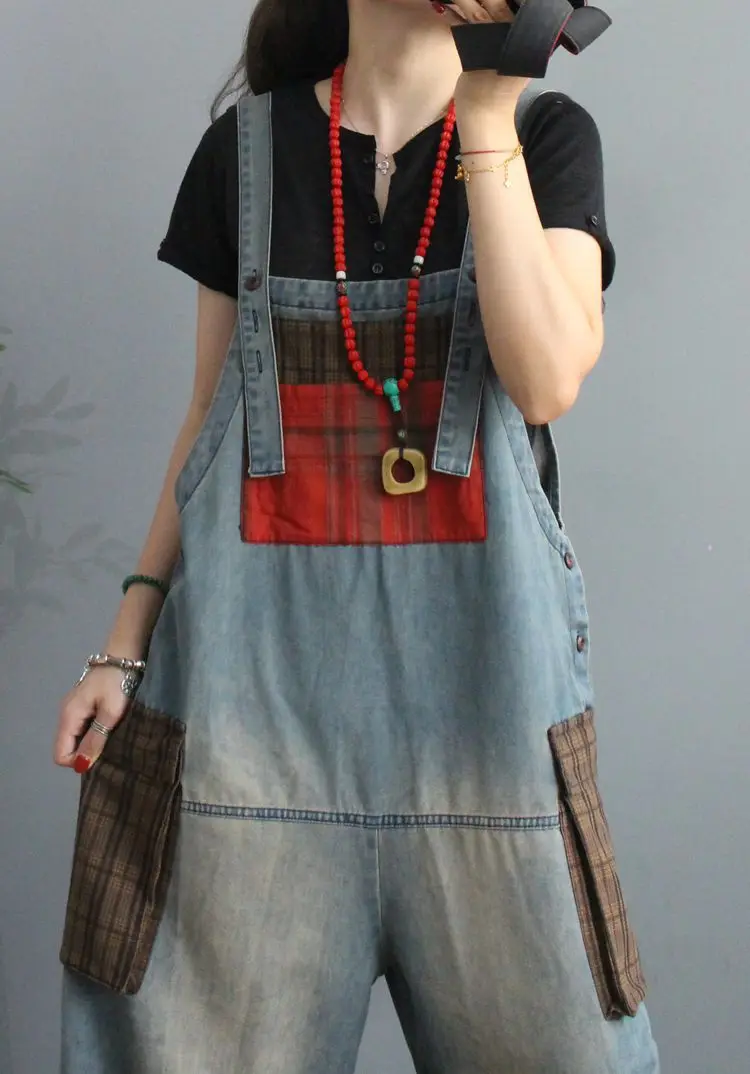 Max LuLu 2020 New Autumn Korean Fashion Designer Womens Plaid Denim Trousers Ladies Printed Vintage Jeans Casual Loose Overalls