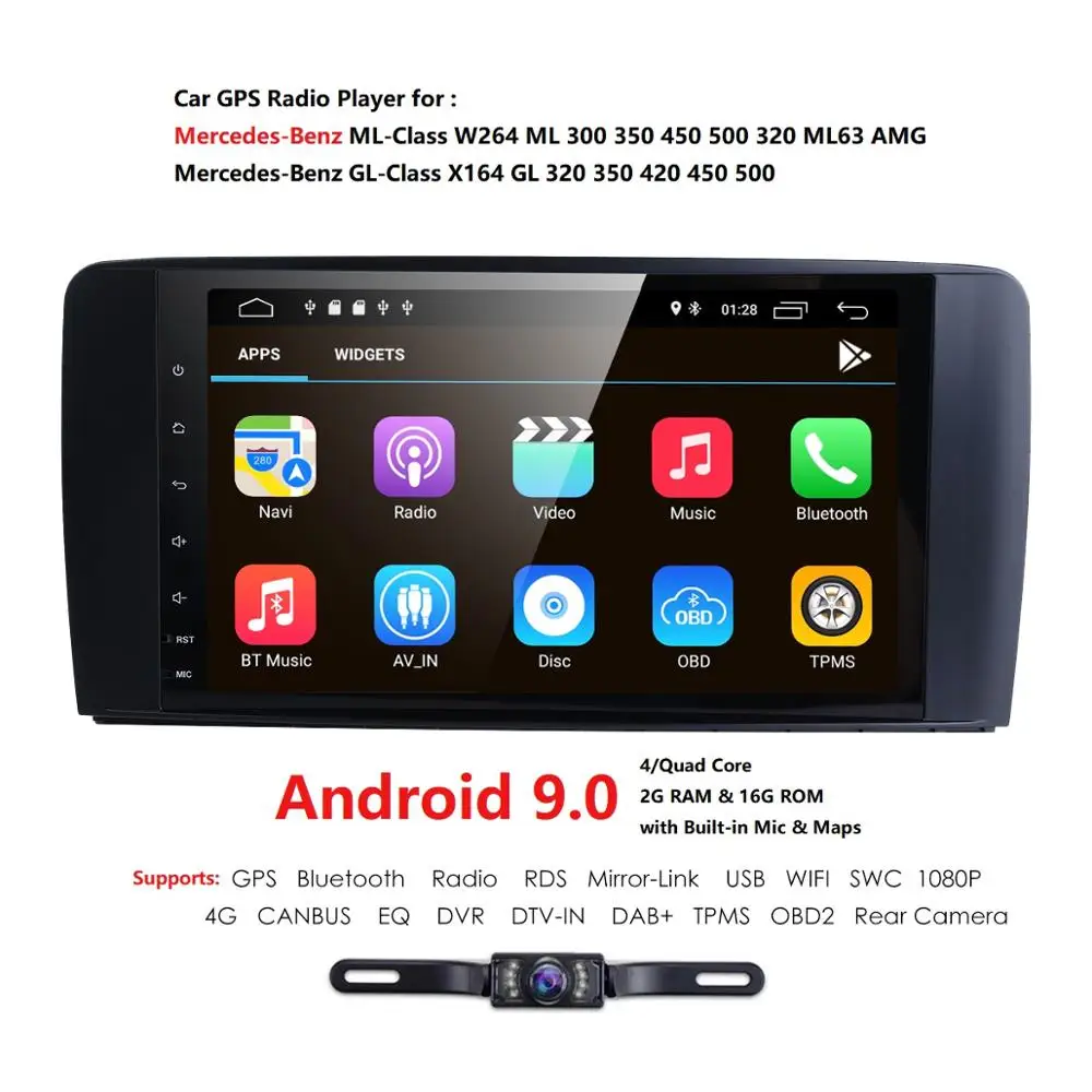 

9" Car radio Player For Mercedes Benz ML CLASS W164 ML350 ML500 X164 GL320 GL500 GL350 GL450 IPS RDS Mirror link BT Free camera