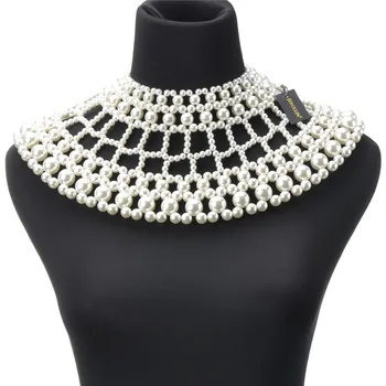 

JEROLLIN Bib Collar Chunky Necklace Resin Pearls White/Gold Big Choker Statement Necklace Women Party Jewelry Female Gift