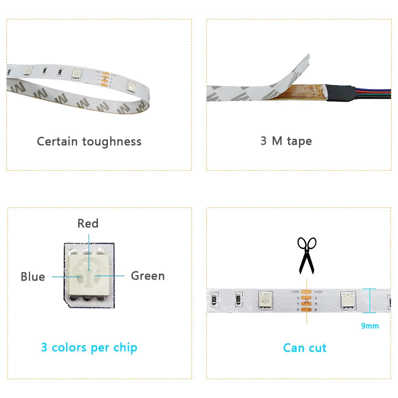 LED Strip Light SMD 5050 RGB 5M 10M 60Ledsm 30LEDsM tape ribbon diode flexible waterproof DC 12V With IR Remote For Home kit (6)