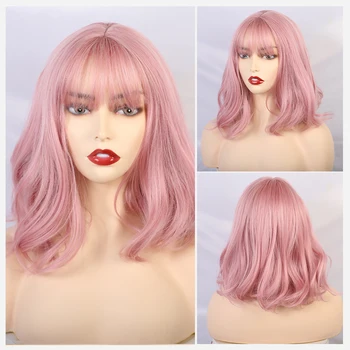BLONDE UNICORN Synthetic 12 Inch Short Wavy Bob Wigs Cosplay Pink Brown Purple Wig For Women High Temperature Fiber 8 Colors 3