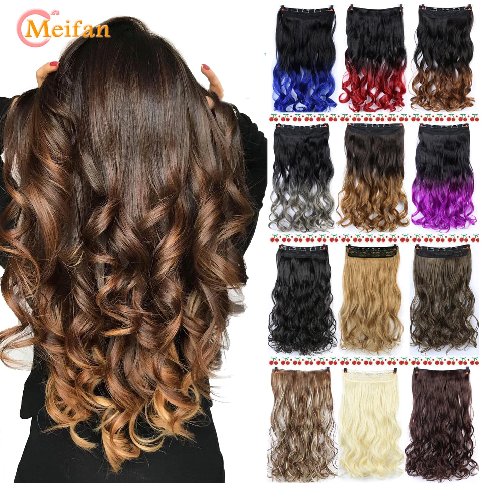 Meifan Waist 60cm Long Wavy Curly 5 Clip In Hair Extensions