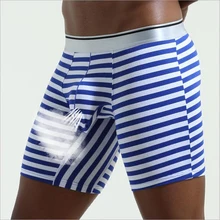 Мужские полосатые длинные ноги Пенис Оболочка кожаные мужские стринги дышащие спортивные Горячие хлопковые боксеры шорты