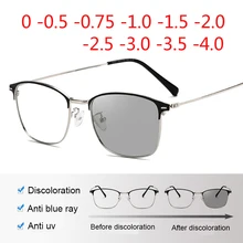 Блокировка голубой светильник квадратный сплава очки Анти Blue Ray компьютер фотохромные очки по рецепту, 0-0,5-1,0-4,0