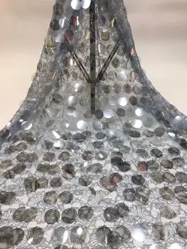 

African big sequins Lace Fabric 2020 Mint High Quality Lace French Net Embroidery Tulle Velvet Fabrics For Nigerian Party Dress