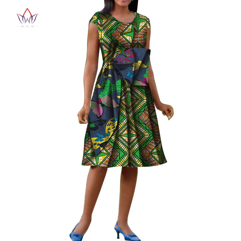 Bazin Riche африканские платья с круглым вырезом и большим бантом для Женщин Дашики печати по колено платья Vestidos африканская одежда для женщин