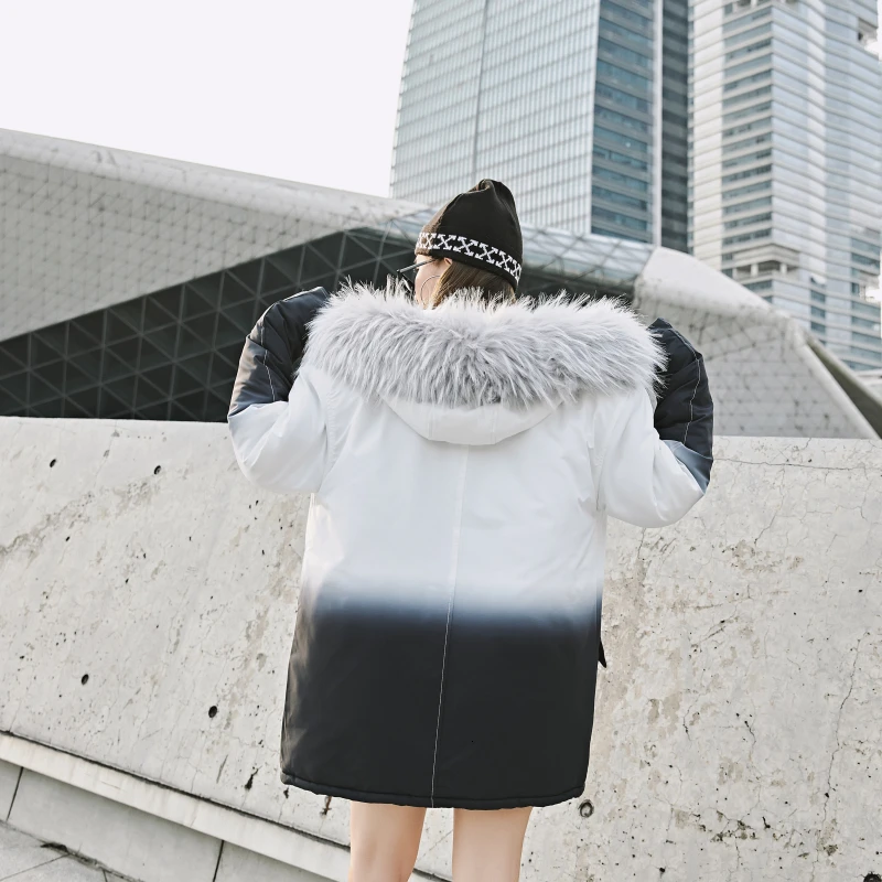 

Winter Contrast Color Coat Men's Warm Thick Fashion Parka Men Casual Fur Collar Hooded Coat Man Wild Loose Cotton Jacket Male