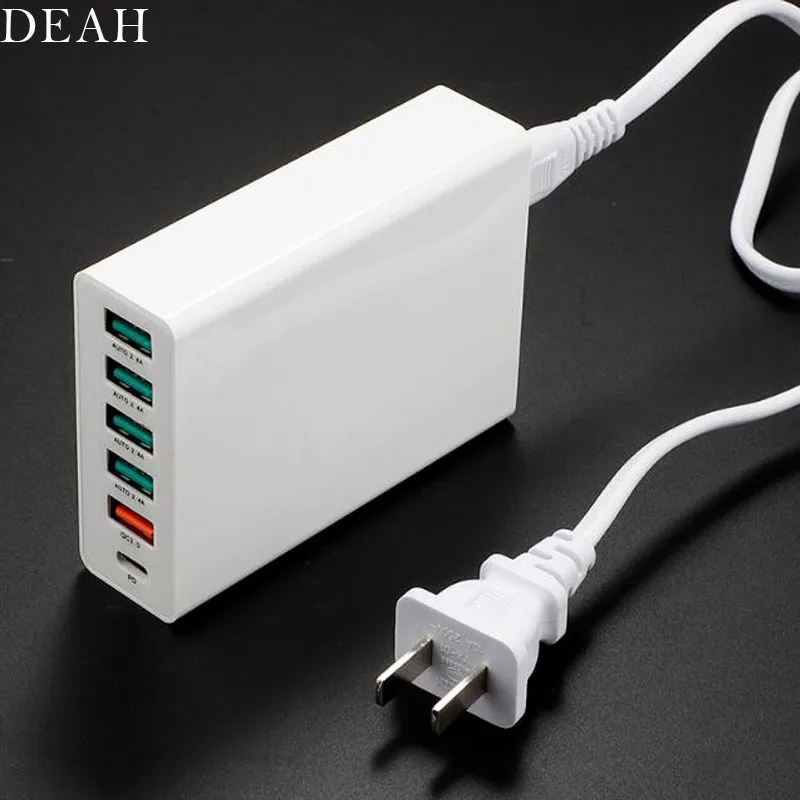 

High Quality 6 USB Charging Station Splitter 60W Multi 6 port USB Wall Charger Quick Charge for iPhone iPad Samsung Mp3 Tablet