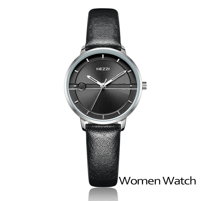 black watch women KEZZI Мужские Женские Бизнес водонепроницаемые часы модные повседневные кварцевые кожаные часы парные для влюбленных - Цвет: black watch women