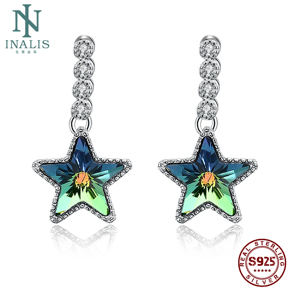 

INALIS 925 Sterling Silver Drop Earrings For Women Modelling of the starsAustria Crystal Drop Earrings Party Fine Jewelry 2020