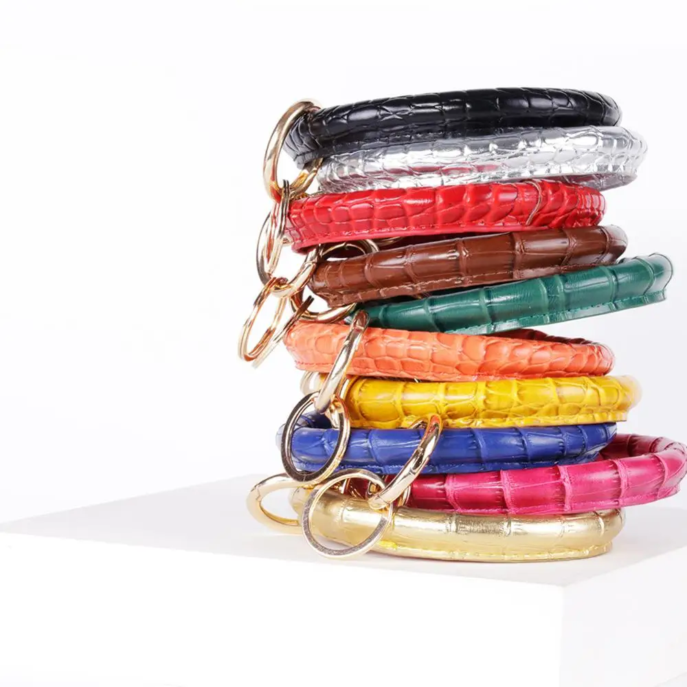 

2019 New PU Leather O Keychain Wristlet Key Chain Handbag Cute Key Ring Circle Wrist Keychains For Car Keys Women Girls