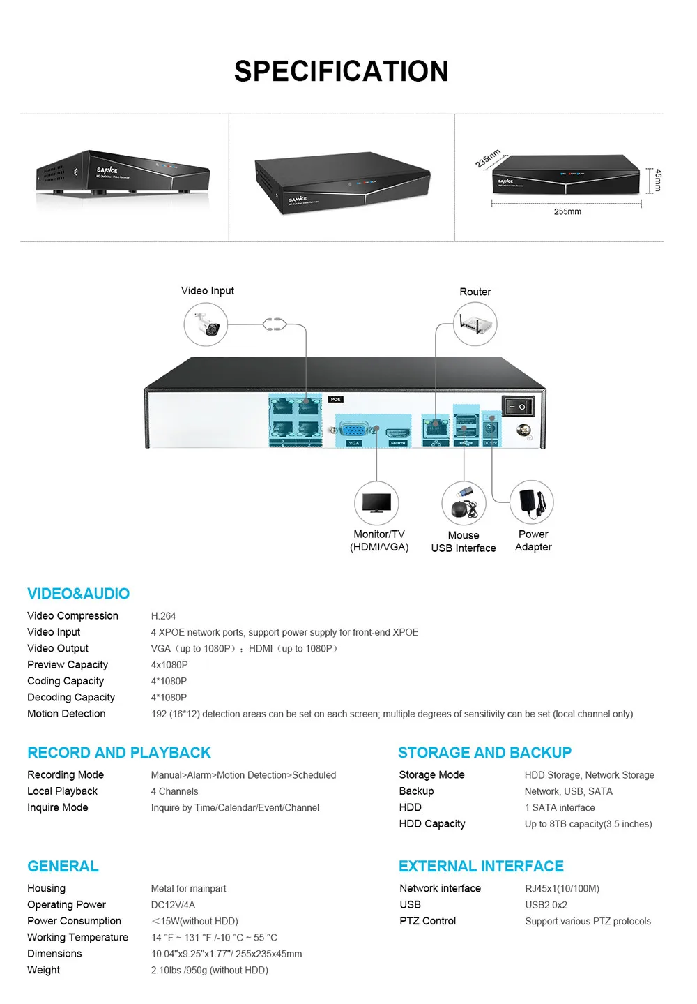 SANNCE 4CH 1080P XPoE сетевая видео система безопасности 4 шт. 2MP наружная ip-камера безопасности P2P система видеонаблюдения CCTV комплект