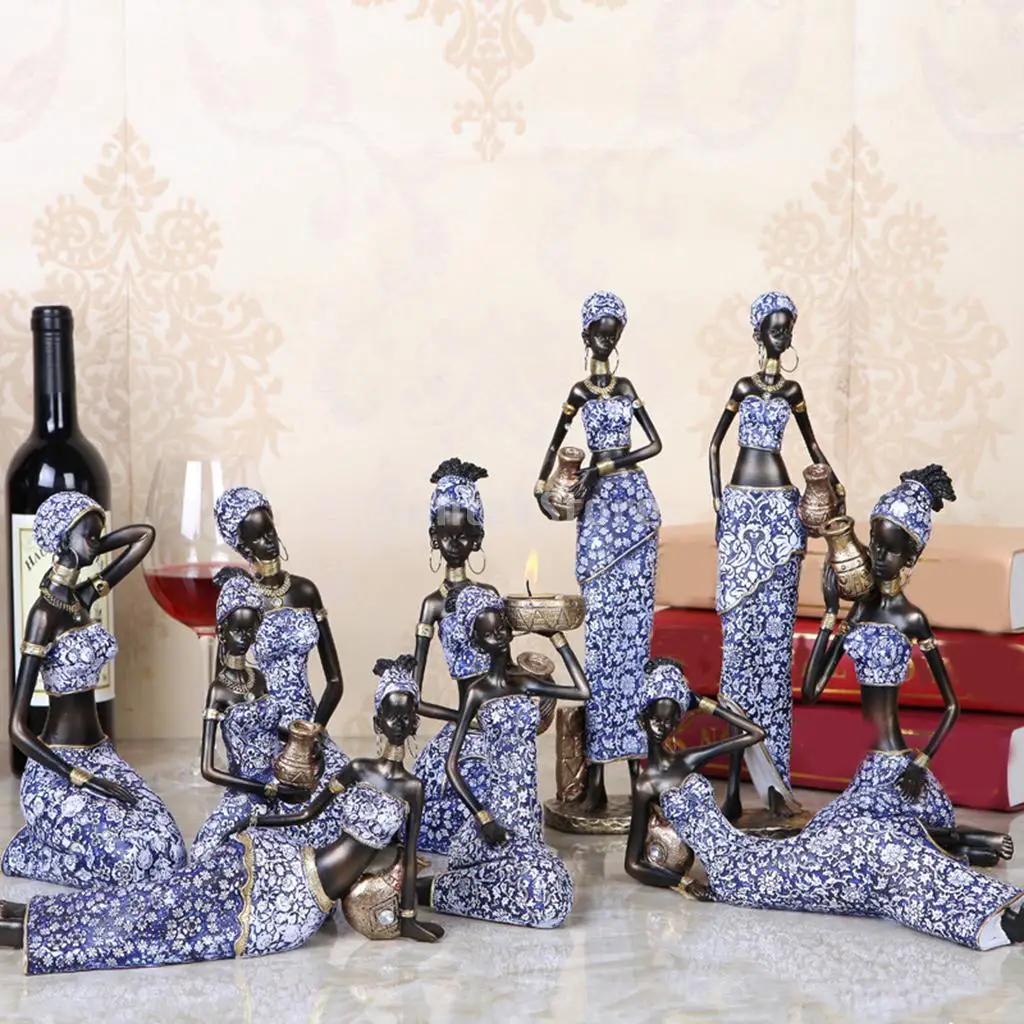 2pcsSetResinAfricanLadyFigurinesSculpturesTribalFemaleTabletop