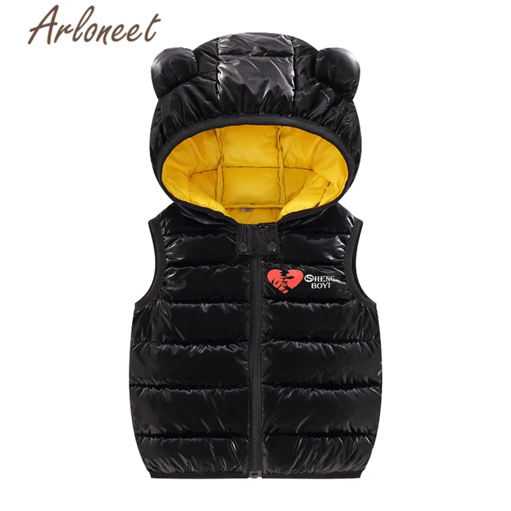 Black ARLONEET/пальто; пальто с капюшоном для маленьких девочек; Ультра тонкий пуховик для мальчиков; куртка на молнии с рисунком медведя; детская парка; Верхняя одежда без рукавов - Цвет: Black