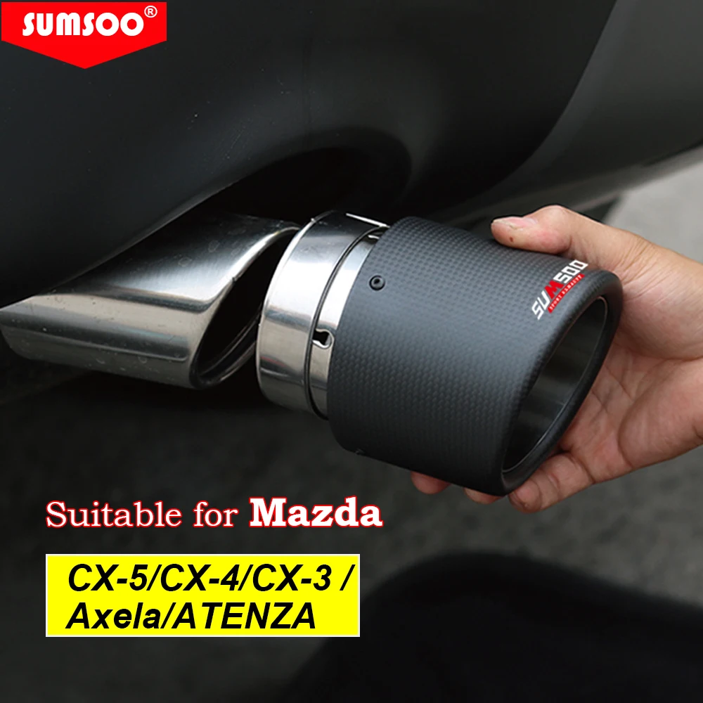 SUMSOO exhaust pipe modified decorative carbon fiber tail tips 1 piece for Mazda CX-5 cx-4 cx-3 Mazda Axela ATENZA exhaust muffler tip exhaust trim pipe exhaust pipe muffler