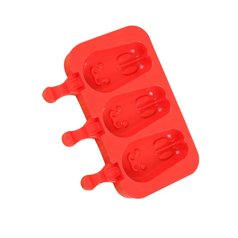 3 Grids Silica Gel Ice Cream Mold Silicone Red Portable Rabbit Cute Food Kitchen