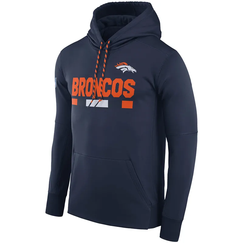 Мужская толстовка для американского футбола Denver Broncos Navy Sideline ThermaFit Performance PO Hoodie - Цвет: 1