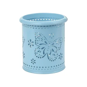 

Pen Holder Iron Storage Butterfly Pattern Container School Home Office Pencil Hollowed Out Round Desk Organizer Multifunctional