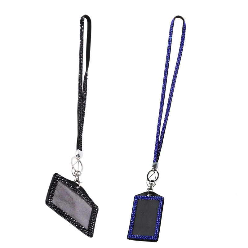 2 шт Стразы Bling Crystal на заказ ремешок вертикальный держатель для удостоверения личности, черный и темно-синий