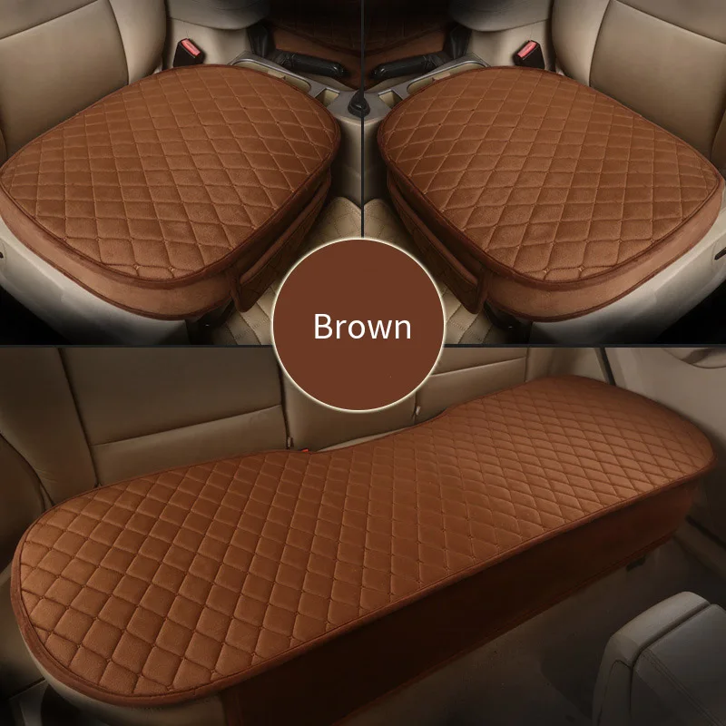 3pcs Brown Универсальные чехлы для автомобильных сидений, 3 шт., теплые плюшевые тканевые подушки, набор автомобильных сидений, полностью окруженные подушки, аксессуары для интерьера - Название цвета: 3pcs Brown