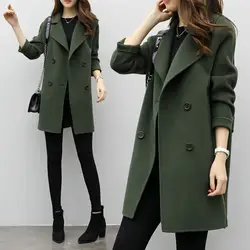 ZOGAA женское Шерстяное теплое длинное пальто размера плюс, женское однотонное тонкое шерстяное пальто с отворотом, осенне-зимняя теплая