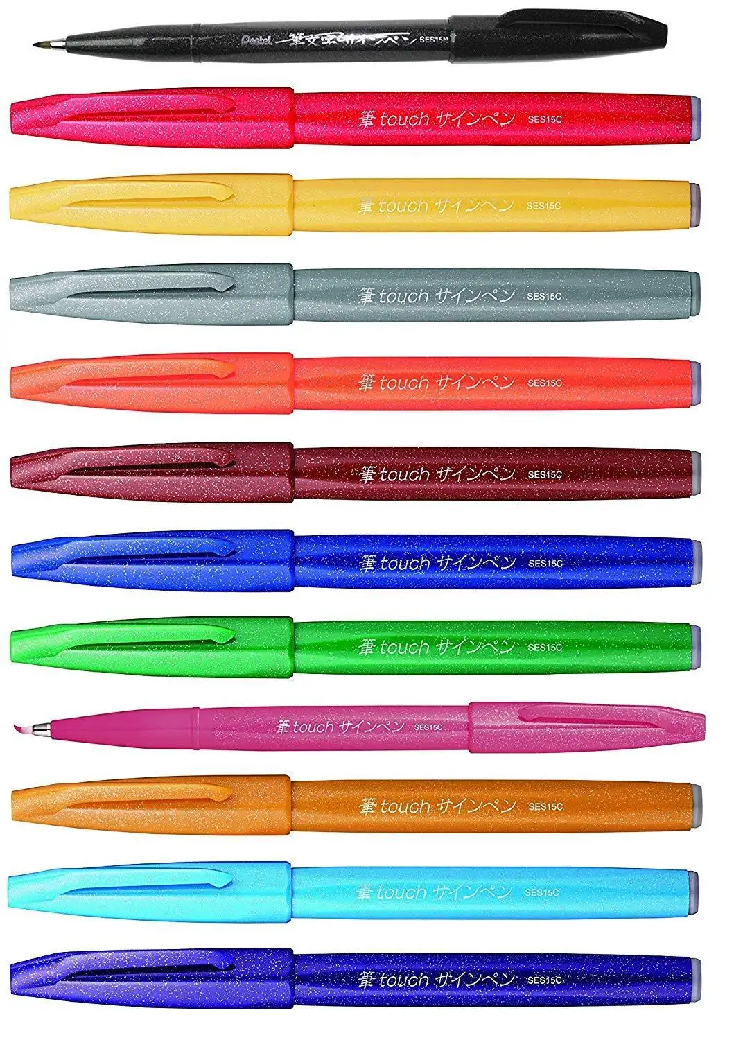 Ручки маркеры Pentel Sign гибкие наконечники разных цветов упаковка 12 пастельных