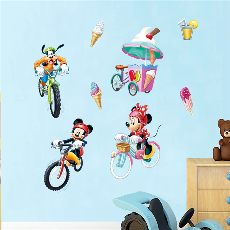 Cartoon Disney Mickey Minnie Goofy Ride Bicycle Wall Stickers For Kids Rooms Home Decor Wall Decals PVC Mural Art Diy Decoration Cartoon Disney Mickey Minnie Goofy Ride Bicycle Wall Stickers For Kids Rooms Home Decor Wall Decals PVC Mural Art Diy Decoration