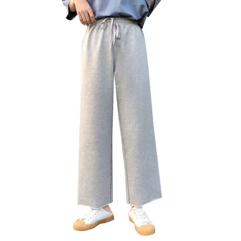 

Straight Women High-waisted Loose Show Thin Leisure Nine-tenth Pants Pure Color Sweatpants Wide-legged Trousers Free Shipping