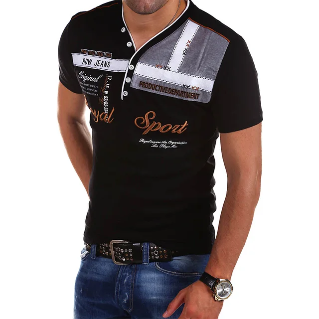 Zogaa 2019 New Men Short Sleeve Polo Shirt Summer Turn Down Collar Tops Fashion Shirt Short Sleeve Tops Fitness Slim Shirts Tees black