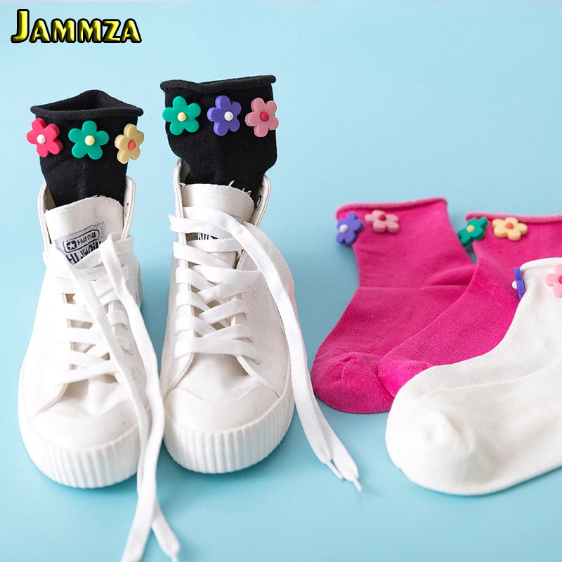 Новые Ins горячие женские милые носки ручной работы Корея цветы кулон Модные носки обжимные яркие розовые хлопковые летние носки