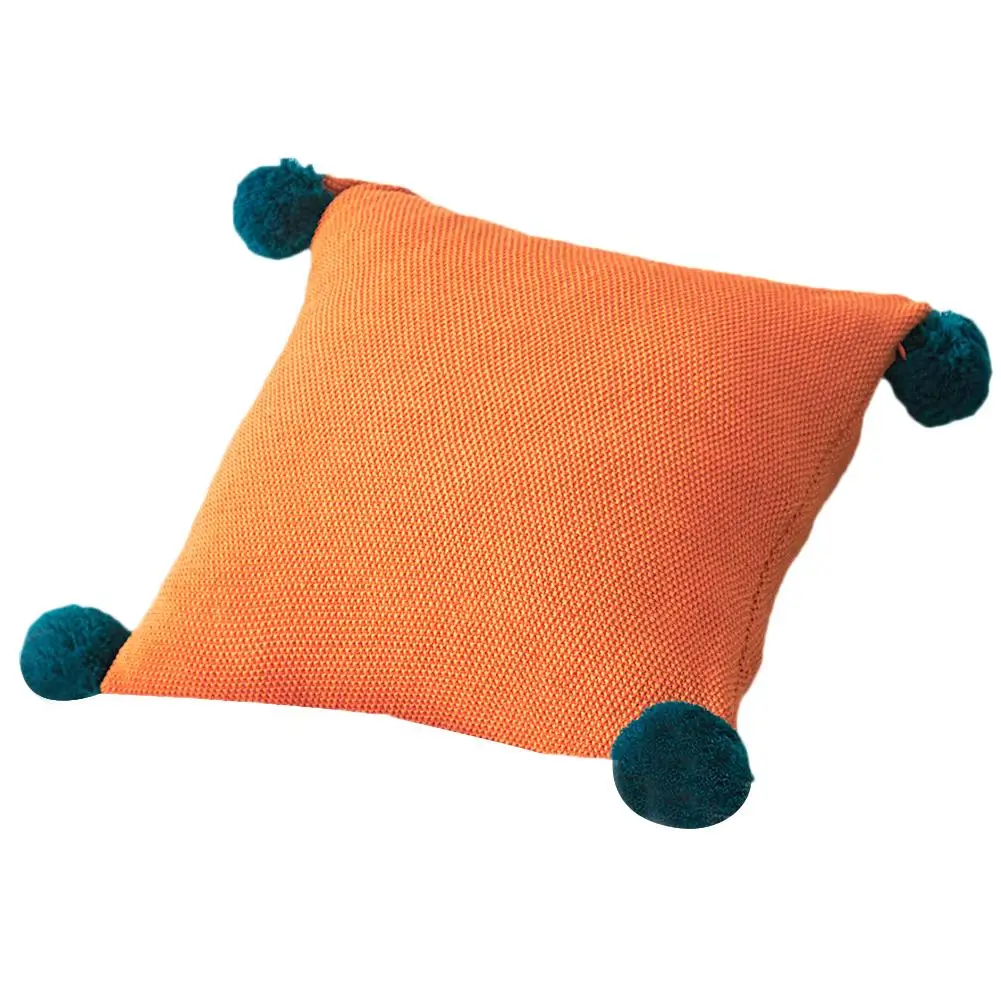 B Sofa Pillow Pillow Case Square Creative Contrast Color Ball Pillow Waist Pillow Fashion Cotton Knit Pillow Light Green - Цвет: B