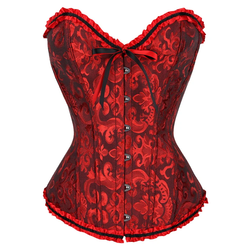 Sexy Corsets Bustiers Floral Lace Tops For Women Flower Print Vintage Corset Gothic Satin Lingerie Corselet Overbust Boned