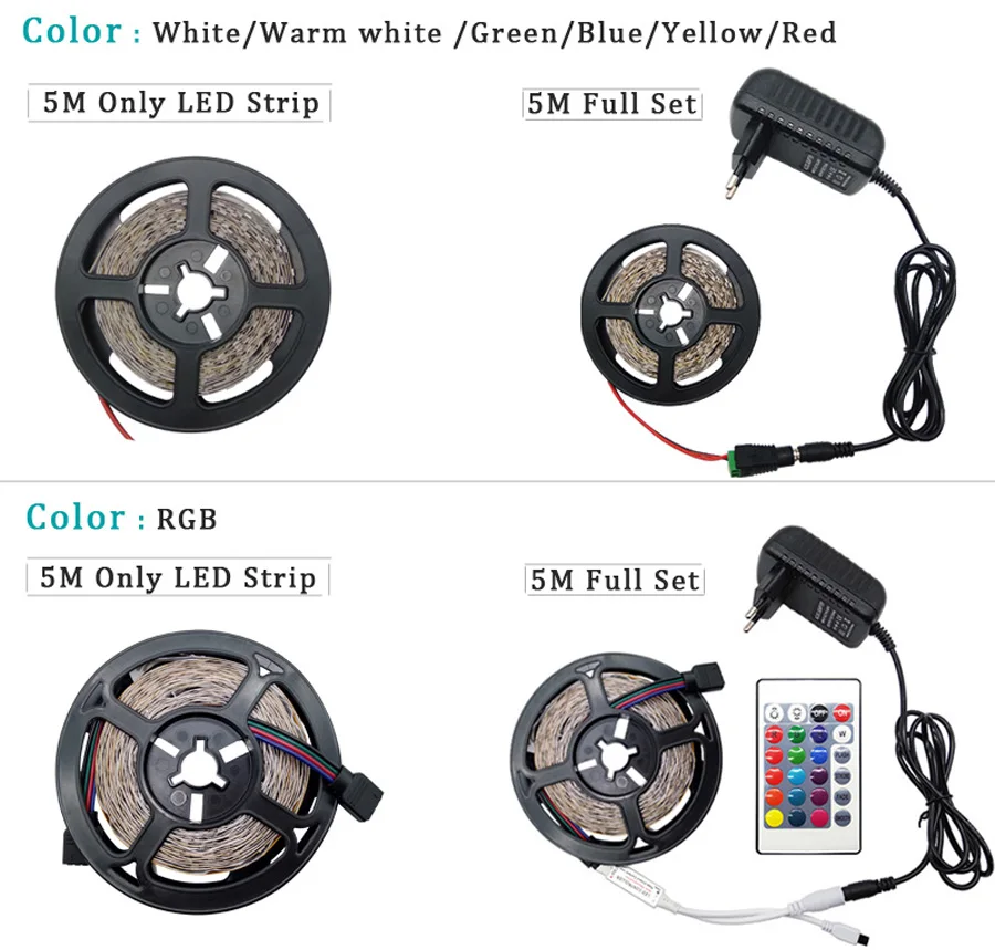 RGB LED Strip Light  2835 DC12V Neon Ribbon Non Waterproof Flexible LED Diode Tape 60LEDsm 5M 12V LED Strip for Home Decoration (1)
