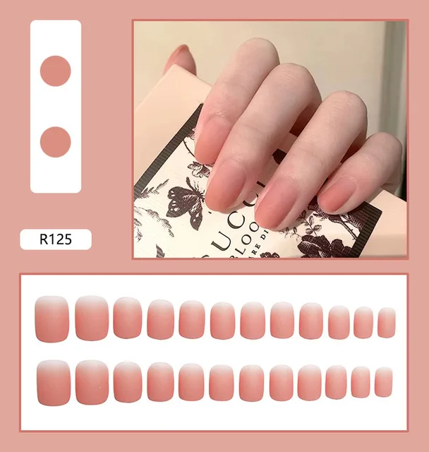24 Sheet/Set Cute Face Fake False Nail Tips Grid Round Full Cover Glue Manicure Makeup New Design Pure Art Nail Stickers R125