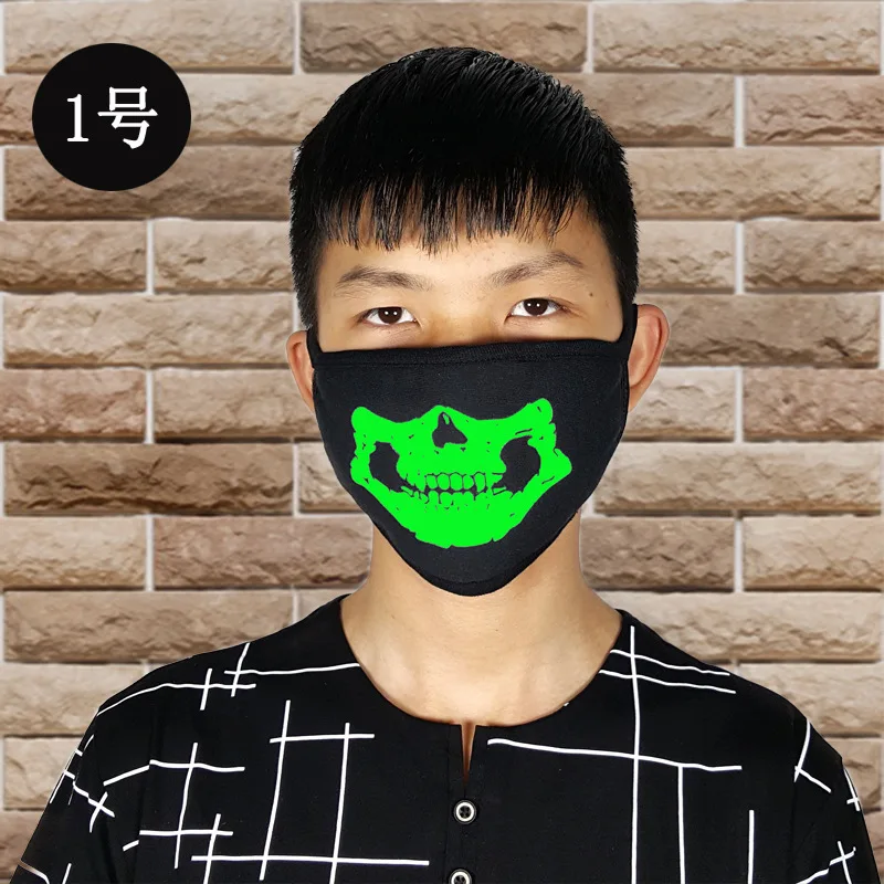 Черная светящаяся лицевая маска фосфоресцирующий Kawaii аниме зуб Анти-пыль защитные маски Хлопок Ткань Анти-пыль защитные маски - Цвет: 1