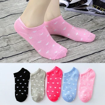 

5pair Comfortable Women Socks for Girls Socks Cute Lovely Heart Solid Color Bright Low Cut Ankle Socks Cotton Blend Warm Sock
