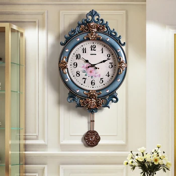 

Large European Vintage Wall Clock Pendulum Luxury Silent Art Living Room Quartz Wall Watch Horloge Mural Retro Home Decor MM60WC