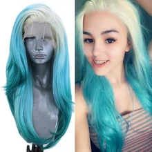 Anogol Платиновый Ombre Синий Розовый Синтетический кружевной передний парик длинные кудрявые часть высокотемпературное волокно для женщин Косплей