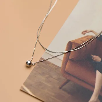 

100% real. Silver 925 Fine Jewelry Round Ball Pendant double rows /layered Necklace Gift GTLX2043