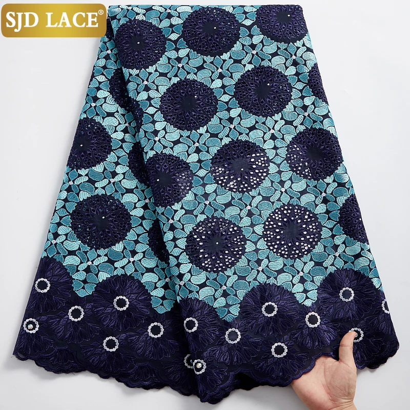 

SJD LACE African Dry Lace Fabric With Stones 5Yards Garment Materials Swiss Voile Lace In Switzerland For Nigerian Man Sew A2373