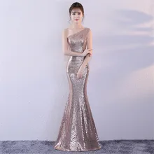 Вечернее платье, сексуальное, с открытой спиной, халат De Soiree, длина до пола, элегантное, торжественное платье, с блестками, на одно плечо, вечернее платье F293