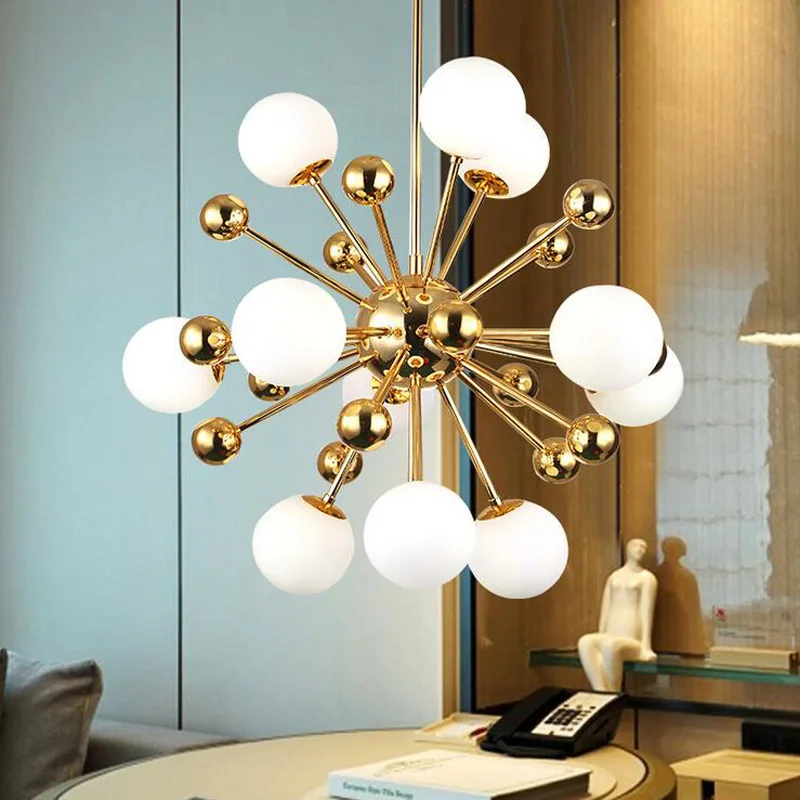 

Nordic LED meal pendant lamps postmodern personality dandelion glass ball hanging lamp American simple bedroom pendant lights