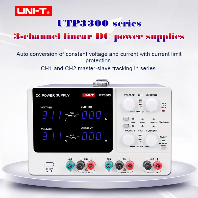 UTP3303 UTP3305 3-канальный блок питания линейного DC Мощность уп постоянный вольт/ток; серии/параллельного выхода Вольт/токовая защита