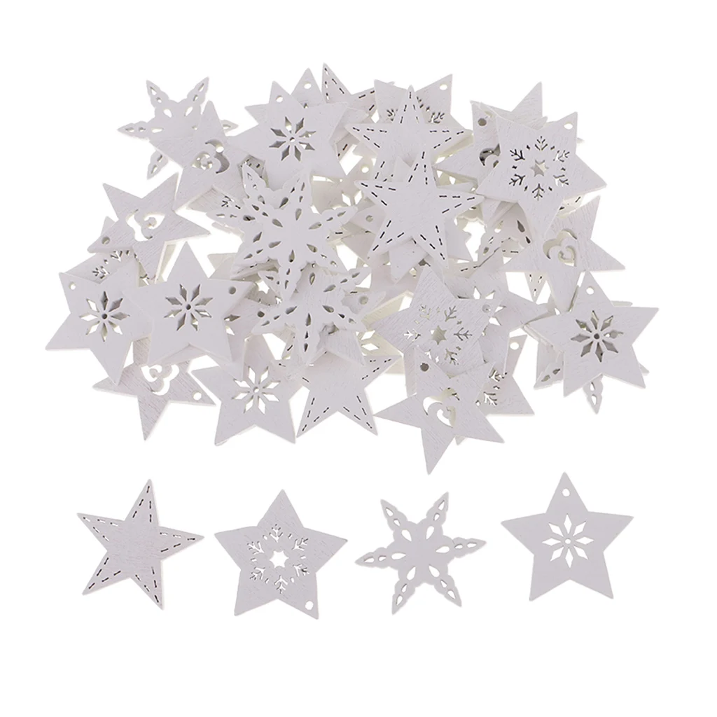 50x Wooden Christmas Snowflake Craft Shape 3mm Wood Star Wedding Decorations