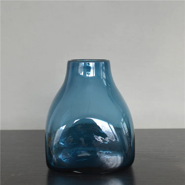 Европейские креативные цветные стеклянные ремесленные вазы декоративные для дома стеклянные украшения геометрический квадратный цветок - Цвет: blue-14X16.5cm