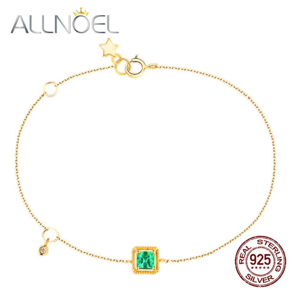 

ALLNOEL 925 Sterling Silver Bracelet Green Nano Zircon Gem Diamond Bracelets For Women Real Gold Wedding Fine Jewelry Hot Sale