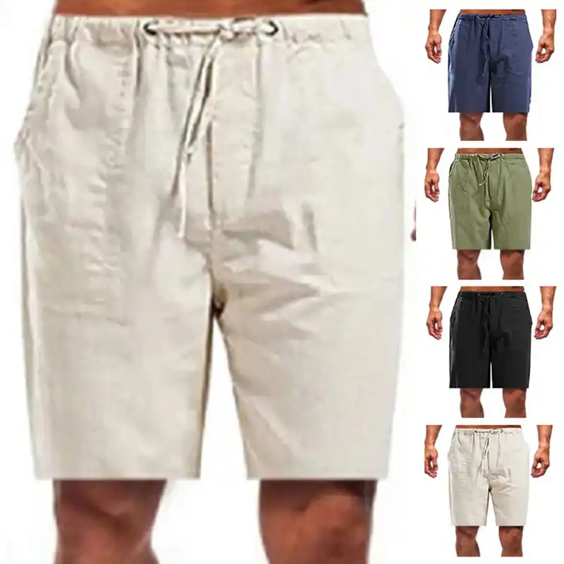 mens cotton shorts with elastic waist and drawstring